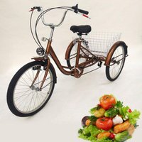 24-Zoll-Dreirad für Erwachsene 6-Gang-Dreirad Shopping mit Leuchtkorb (Braun) von SENDERPICK