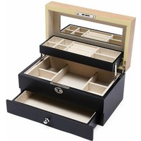 Senderpick - 3-stufige Schmuckbox Kosmetikkoffer Schmuckkasten Schmuckaufbewahrungsvitrine mit automatischer Öffnung der Sammelbox schwarz von SENDERPICK