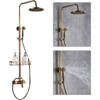 Altmessing-Duschsystem - Retrogold - Duschsäule - Duschkopf mit Ablagebord - Höhenverstellbar 75-120 cm von SENDERPICK