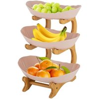 Dreifache Obstschale aus Kunststoff Beige Große Obstschale Obstkorb mit 3 Ebenen Besteckhalter Kuchenplatte Snacks von SENDERPICK