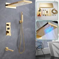Duschsystem mit Thermostat (vergoldet) - Regendusche - Duschsäule - Duschkopf - Handbrause - Bodendusche von SENDERPICK