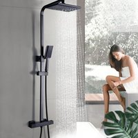 Duschsystem mit Thermostat Duschset Quadratischer Regenkopf Handbrause Duschpaneel aus Edelstahl Duschgarnitur Duschset Mischbatterie Duschset von SENDERPICK