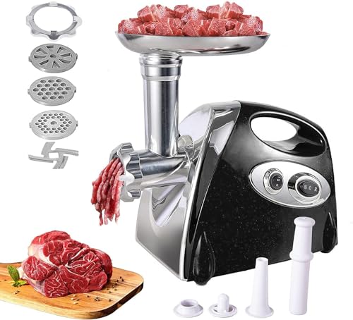 Fleischwolf Wurstmaschine - 2800W Elektrische Wurstfüller mit Metall-Getriebe Hohe Effizienz Edelstahl Fleischwolf mit 3-Lochscheiben (Schwarz) von SENDERPICK