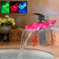 LED Wasserfall Wasserhahn Waschtisch Armatur Badarmatur RGB Temperatursensor Waschbecken Armatur Spültischarmatur von SENDERPICK