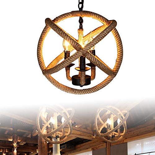OUKANING Vintage Retro Pendelleuchte Kronleuchter, Industrielle Vintage Seilleuchter Deckenleuchte E12 Hanfseil Hängelampe Loft Lampe Leuchte von SENDERPICK