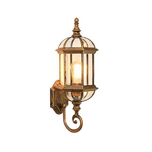 Antik Retro Wandleuchte Vintage Garten Glas Außen Wandlampe Wasserdicht Metall Lampe, E27 Birne (nicht enthalten) (Gold) von SENDERPICK