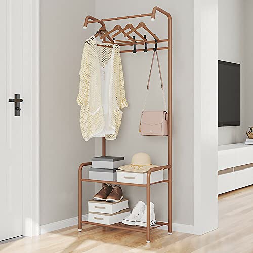 SENDERPICK Freistehend Garderobenständer - Metall Braun Schuhregal Kleiderablage, Coat Rack Shoe Storage Shelf, 4 Haken Hanging Rack Kleiderständer von SENDERPICK