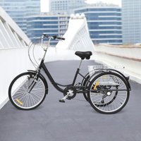 24-Zoll-Dreirad für Erwachsene 6-Gang-Dreirad Erwachsene Shopping mit Leuchtkorb (Schwarz) von SENDERPICK