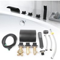 Senderpick - Robinet de baignoire Wasserfall Schwarz Badewannenrand 5-Loch Badewannenrand Wasserhahn Regenbrause Handbrause Set Bad Dusche von SENDERPICK