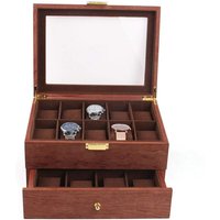 Uhrenbox 20 Fächer, Uhrenaufbewahrungsbox, Organizer, Uhrenschachtel, Schmuckschatulle aus rotem Holz, Abschließbare Uhrenbox von SENDERPICK