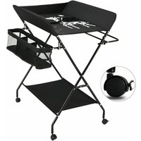 Wickeltisch Wickeltischauflage Mit 3 Fächer Wickelkommode Baby Wickelkombi Wickelauflage Klappbar Schwarz mit Rädern von SENDERPICK