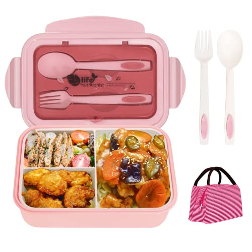 SENDR.KR Lunchbox Erwachsene 1400ml Bento Box mit 3 FäChern für Kinder,Brotdose Kinder, Vesperdose, BPA-frei,Jausenbox Geeignet FüR Mikrowellen Und SpüLmaschinen mit Besteck und Brotzeittasche von SENDR.KR