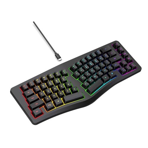 SENECESLI 69 Kabel -Kabel -Ergonomie -Tastatur, USB -Kabel -Split -Tastatur für Laptop, 18 Modi RGB -Hintergrundbeleuchtung mit Vielseitigen Anwendungen Stille Tasten für Office Home und (Black) von SENECESLI