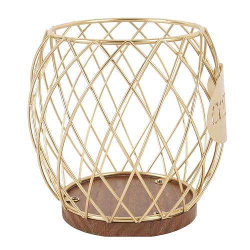 SENECESLI Arbeitsplufung Kaffeeschalenlagerkorb, Stilvoller Aussehen Großer Kapazitätsmalerei Prozess Iron Fade Proof Coffee Pod Halter Organizer Holzbasis für Kaffeebar (GOLD) von SENECESLI
