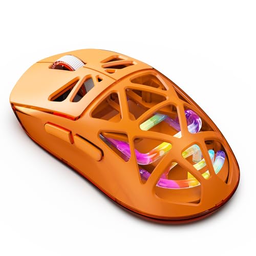SENECESLI Leichte Drahtlose Gaming Maus, 2,4g Bt Kabel 3 Modi Computer Maus Transparent Hohl, Geeignet fürWin Android Geeignet (ORANGE) von SENECESLI
