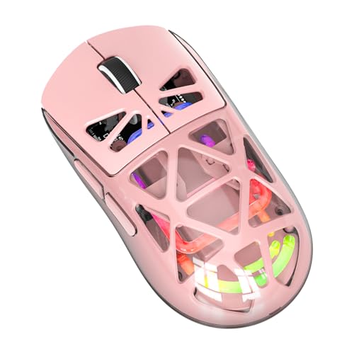 SENECESLI Leichte Drahtlose Gaming Maus, 2,4g Bt Kabel 3 Modi Computer Maus Transparent Hohl, Geeignet fürWin Android Geeignet (PINK) von SENECESLI