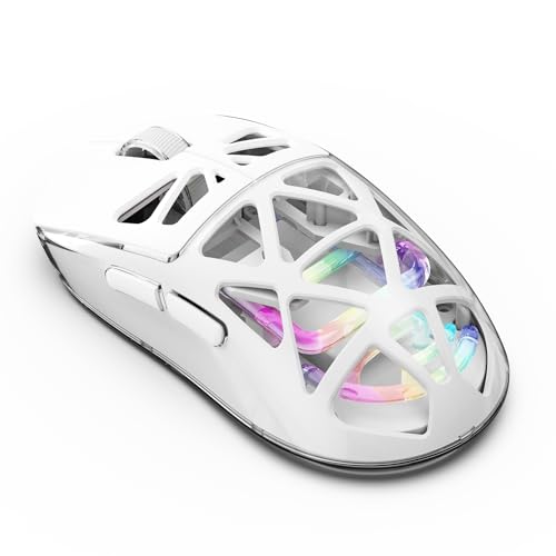 SENECESLI Leichte Drahtlose Gaming Maus, 2,4g Bt Kabel 3 Modi Computer Maus Transparent Hohl, Geeignet fürWin Android Geeignet (White) von SENECESLI