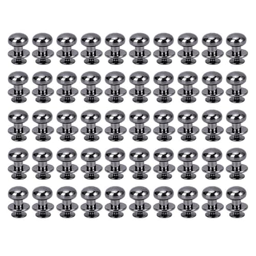 SENECESLI Runde Kopfnieten, Kratzerproof 50 Sets Metallschrauben -Nieten Stabile Installation Hochhärte Zinklegierung für Brieftaschen (Silberschwarz) von SENECESLI