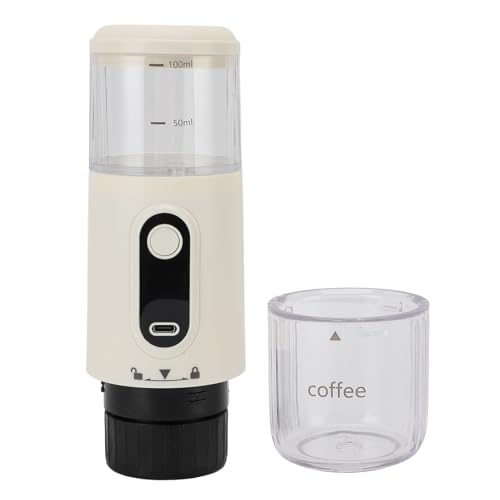 SENECESLI Tragbare Kaffeemaschine, 100 Ml Abs Metall Tragbare Kaffeemaschine Kapsel und Kaffeepulver Zum Camping (Beige) von SENECESLI