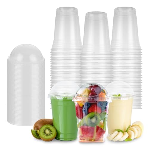 SENENQU 100 Stück 473 ml Kunststoff-Smoothiebecher mit Kuppeldeckel, 500 ml Kunststoffbecher mit Deckel, wiederverwendbare Milchshake-Becher für Saft, Smoothie, Tee, Kaffee, zum Mitnehmen, Restaurants von SENENQU