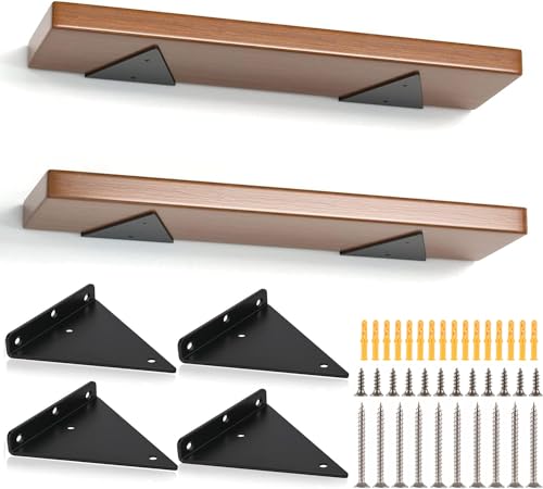 SENENQU 4 Stück 17CM Schwebende Regalhalterungen Unsichtbare Dreieck Wandhalterungen Schwarz, Regalhalterung Wandregal Metallwinkel für Offene Regale Heimwerkerbereich von SENENQU