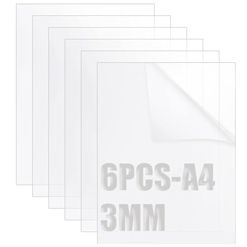 SENENQU 6 Stück Acrylplatten A4 𝐏𝐥𝐞𝐱𝐢𝐠𝐥𝐚𝐬 𝐏𝐥𝐚𝐭𝐭𝐞𝐧 Acryl 3mm Blätter 21 x 29.7 cm Plexiglasplatten für Das Ersatzglas von Fotorahmen, Projektausstellung, Malerei von SENENQU