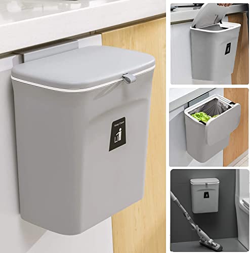 SENENQU Mülleimer Hängend Mit Deckel 9L, Klein Abfalleimer Hängender Mülleimer Küche, Mülleimer Wohnwagen Hängend Mülleimer Zum Aufhängen, Mülleimer Wandmontage für Wohnmobil Badezimmer - Grau von SENENQU