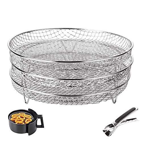 SENENQU Rundes Air Fryer Rack Kompatibel mit Ninja, Drei Schichten Stapelbare Luftfritteuse Zubehör, Edelstahl Luftfritteuse Korb Dehydrator Rack Toast Rack Fit für 4.8L - 6.6L Luftfritteuse von SENENQU