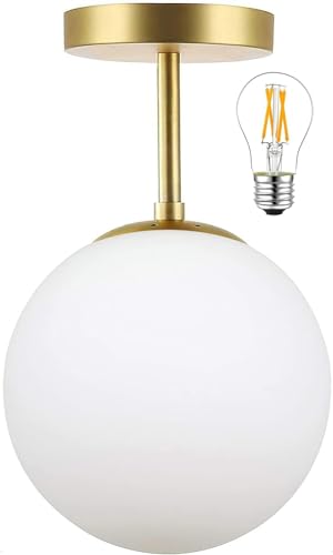 Modern Deckenleuchte in Gold, Glas Wohnzimmerlampe Deckenlampen 1-flammige E27 Flurlampe Deckenlampe Für Esszimmer Küche Wohnzimmer Restaurant inklusive 4 Watt 6500 K weißes Licht LED Leuchtmittel von SENFAY