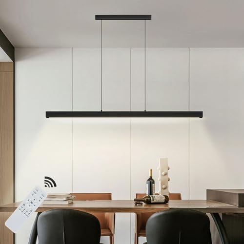 Moderne LED pendelleuchte esszimmer dimmbar hängelampe esstisch schwarz, Linear design hängeleuchte mit Fernbedienung, 36W Wohnzimmerlampe hängend Höhenverstellbar Esstischlampe, Bürolampe, L100cm von SENFAY