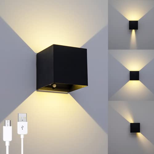 LED Akku Wandlampe Batteriebetrieben 3000mAh Innen Wandleuchte mit Bewegungsmelder 6 W 3000K USB Wiederaufladbare Wandlampe mit Schalter Einstellbar Abstrahlwinkel Wandbeleuchtung for Treppen Flur von SENFAY