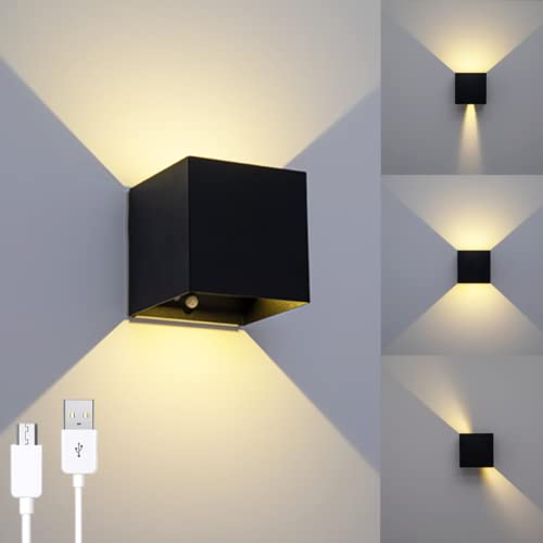 SENFAY LED Akku Wandlampe Batteriebetrieben Innen kabellos Wandleuchte mit Bewegungsmelder 6 W 3000K USB Wiederaufladbare Wandlampe Einstellbar Abstrahlwinkel Wandbeleuchtung for Treppen Flur von SENFAY