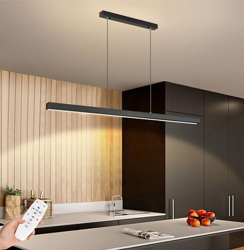 SENFAY 120cm LED Hängelampe esstisch Dimmbar, Pendelleuchte Schwarz mit Fernbedienung, 48W Moderne Linear design Hängeleuchte, Esstischlampe hängend Höhenverstellbar für Esszimmer Küche büro von SENFAY