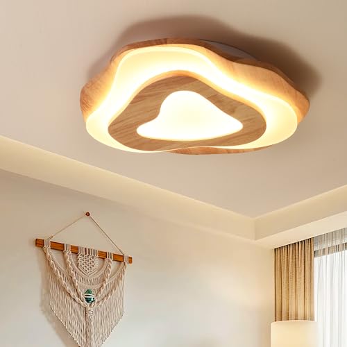SENFAY LED Deckenleuchte Holz Schlafzimmer 3000K Warmweiß Deckenlampe Schlafzimmerlampe 35W Holzlampe Ø40cm Moderne Deckenleuchte für Kinderzimmer Wohnzimmer Küche Esszimmer Flur von SENFAY