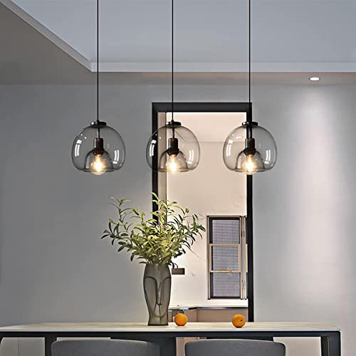 SENFAY Glas Pendelleuchte Esstisch, Vintage Hängelampe 3-flammig E27 Retro Esstischlampe, Höhenverstellbar Küche Hängeleuchte für Esszimmer Wohnzimmer Bar (inkl. 3 x E27 Warm Leuchtmittel) Rauchgrau von SENFAY