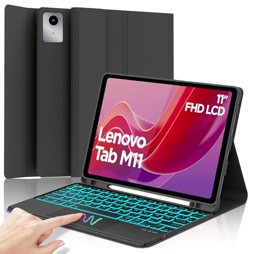 SENGBIRCH Hülle für Lenovo tab M11 2024 11 Zoll (TB330FU/TB330XU) mit Trackpad Tastatur - QWERTZ Deutsche Abnehmbare Bluetooth Wireless Beleuchtung Touchpad Tastatur für Lenovo M11, Schwarz von SENGBIRCH