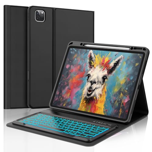SENGBIRCH Hülle mit Tastatur für iPad Pro 12.9" 6./5./4./3. Gen - Deutsches QWERTZ Beleuchtete Tastatur Magnetische Kabelloser Bluetooth Abnehmbar für iPad Air 13" (M3 2025/M2 2024), Schwarz von SENGBIRCH