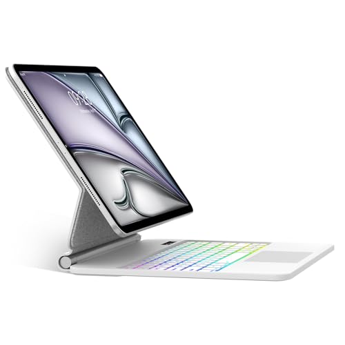 SENGBIRCH Magic Keyboard for iPad Air 13 Zoll M3 2025/M2 2024 - Deutsches QWERTZ Layout Tastatur mit hülle, Hintergrundbeleuchtung Multi-Trackpad Tastatur für iPad Pro 12.9" 6./5./4./3, Weiß von SENGBIRCH