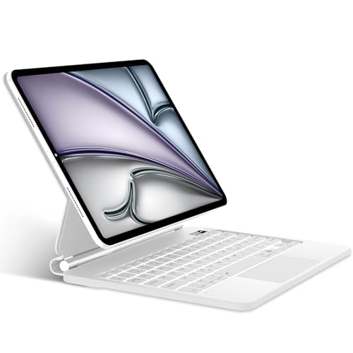 SENGBIRCH Magic Tastatur mit hülle für iPad Air 11" (M3 2025/M2 2024) - Deutsches QWERTZ Layout Hintergrundbeleuchtung Multi-Trackpad Keyboard für iPad Pro 11 Zoll 4./3./2./1, Weiß von SENGBIRCH