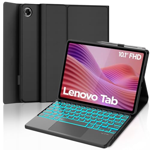 SENGBIRCH Tastaturhülle für Lenovo Tab Tablet 10.1" 2025 - QWERTZ Deutsche Beleuchtete Touchpad Abnehmbare Bluetooth Tastatur für Lenovo Tab Tablet 10.1" 2025 (TB-311FU TB-311XU), Schwarz von SENGBIRCH