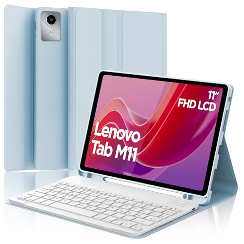 SENGBIRCH Tastaturhülle für Lenovo tab M11 2024 11 Zoll (TB330FU/TB330XU) - QWERTZ Deutsche Tastatur Abnehmbare Bluetooth Wireless Tastatur für Lenovo tab M11 11 2024 Zoll, Hellblau von SENGBIRCH