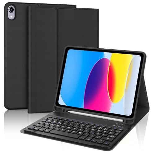 SENGBIRCH Tastaturhülle für iPad 10. Gen 10.9"/11. Gen A16 2025 - QWERTZ Deutsche Tastatur mit Stiftschlitz, Kabellose Abnehmbare Folio Keyboard Hülle für iPad 10. Generation, Schwarz von SENGBIRCH