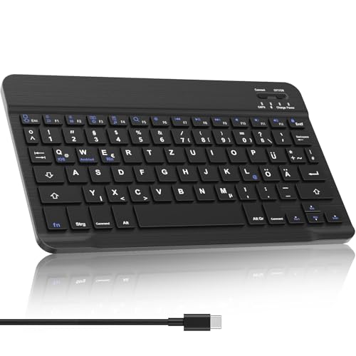 SENGBIRCH Bluetooth Tastatur für iPad 11. A16/10. /Air/Pro/Mini/iPhone - Deutsche Tastatur für Samsung/Lenovo/Huawei/Honor/Xiaomi und Android Tablet,Ultra-dünn mit Type-c Kabel, Schwarz von SENGBIRCH