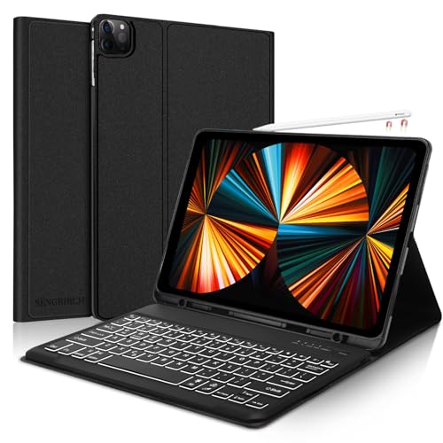 SENGBIRCH iPad Pro 12,9 Tastaturhülle für iPad Pro 12,9 Zoll (2022 6. Generation/2021) 5. Generation, abnehmbare Tastaturhülle mit Hintergrundbeleuchtung in 7 Farben, Schwarz von SENGBIRCH