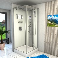 Dampfdusche Duschtempel Sauna Dusche Duschkabine D38-10R3 90x90 cm - Weiß von ACQUAVAPORE