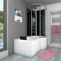 Kombination Badewanne Dusche K50-L30 Duschtempel 170x100 cm - Schwarz von ACQUAVAPORE