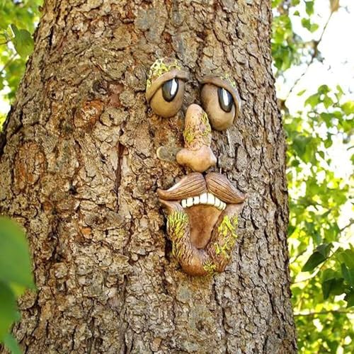 SENIURIS Baumgesicht für Outdoor-Dekorationen, lustiger Hof, einzigartige Vogelfutterspender, Baumdekoration für Halloween oder Weihnachten. (D-Stil) von SENIURIS