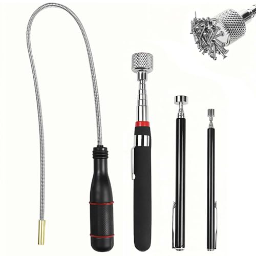 SENLINLIN 4 Stück Magnetstab Set, Tragbares Teleskopmagnet Stabmagnet Extra Stark, Flexibler Magnetheber Magnet Stift Werkzeug zum Aufnehmen von kleinen Teilen & Autoteilen (1.5LB 5LB 15LB) von SENLINLIN