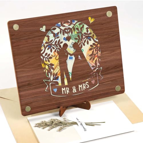SENLINLIN Hochzeitsgeschenke für Brautpaar, Holz Geldgeschenk Hochzeit mit Grußkarte, Lustige Hochzeitsgeschenk Geld ideen, Hochzeitskarte Geldgeschenke Hochzeit Verpackungen inkl. Ständer (20x15cm) SENLINLIN Hochzeitsgeschenke für Brautpaar, Holz Geldgeschenk Hochzeit mit Grußkarte, Lustige Hochzeitsgeschenk Geld ideen, Hochzeitskarte Geldgeschenke Hochzeit Verpackungen inkl. Ständer (20x15cm) von SENLINLIN