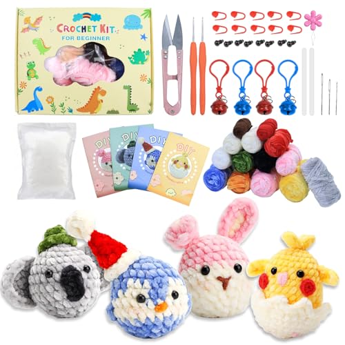 SENLINLIN Häkelset für Anfänger, Häkelset Tiere, Schritt für Schritt mit Videokurs in deutscher Sprache, Stricken für Anfänger Set, Häkelset Kinder Erwachsen Crochet Kit von SENLINLIN